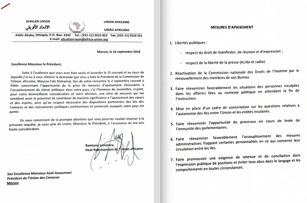 image Mission de l'UA à Moroni /  Une série de recommandations censées 